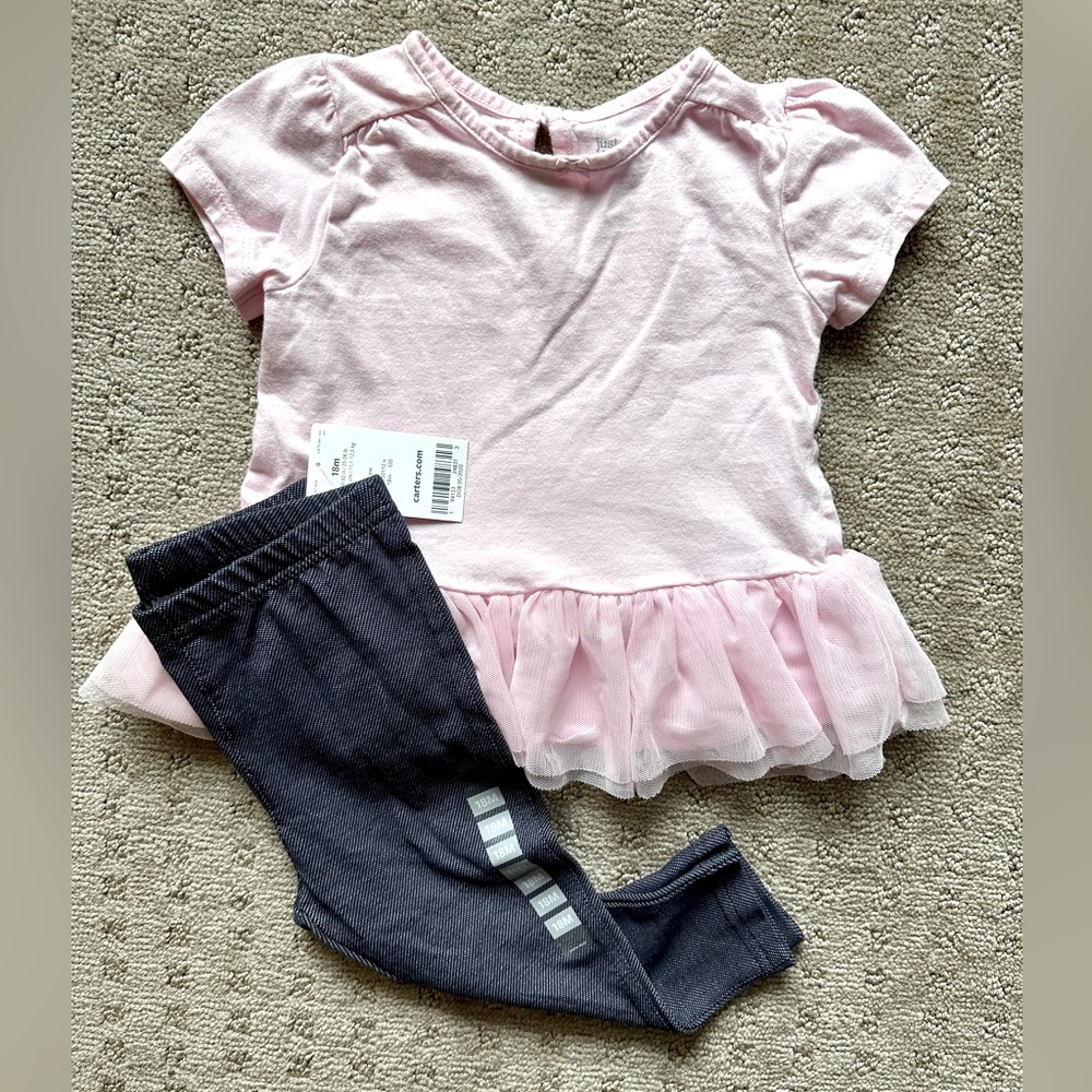 Carter’s 18 Month Girl Pink Tutu Peplum Top and Jean Leggings